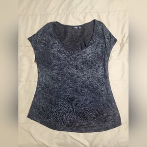A.N.A. Women's Knit Top Black Metallic Stretch Short Sleeve - Size XL